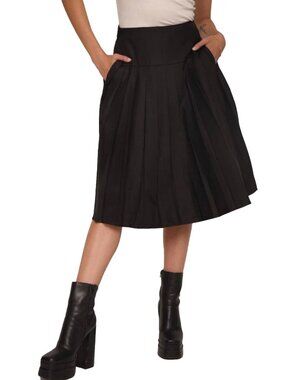 Women’s  Pleated Midi Skirt – Black